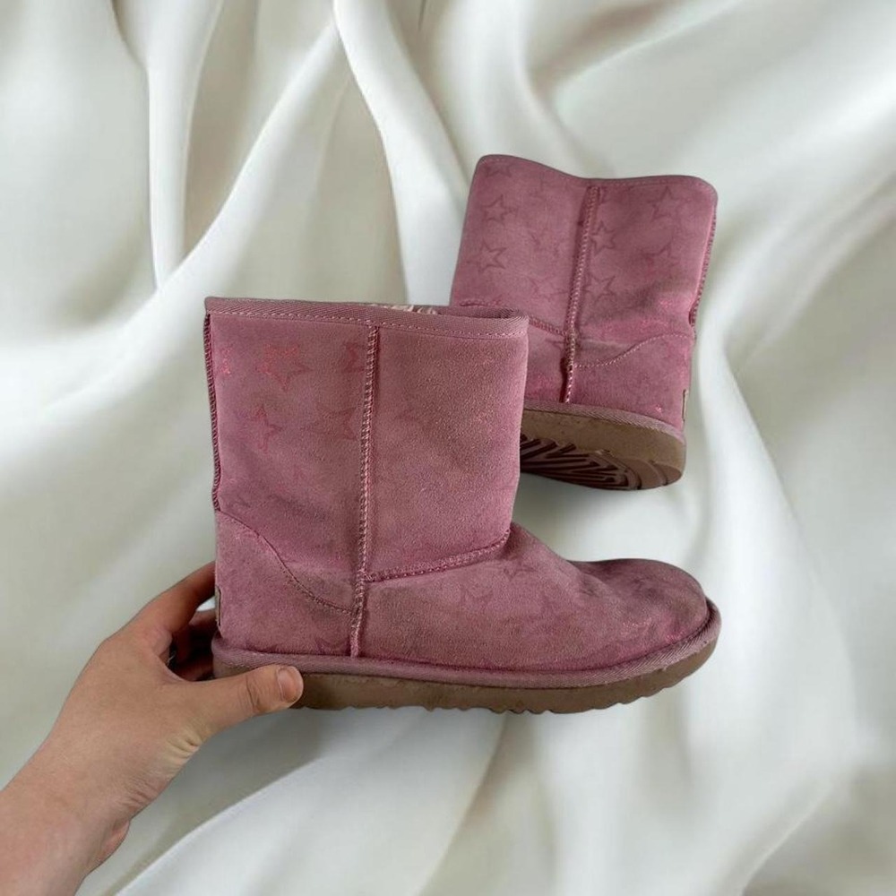 Ugg pink suede glittery star fur lined boots y2k vintage
